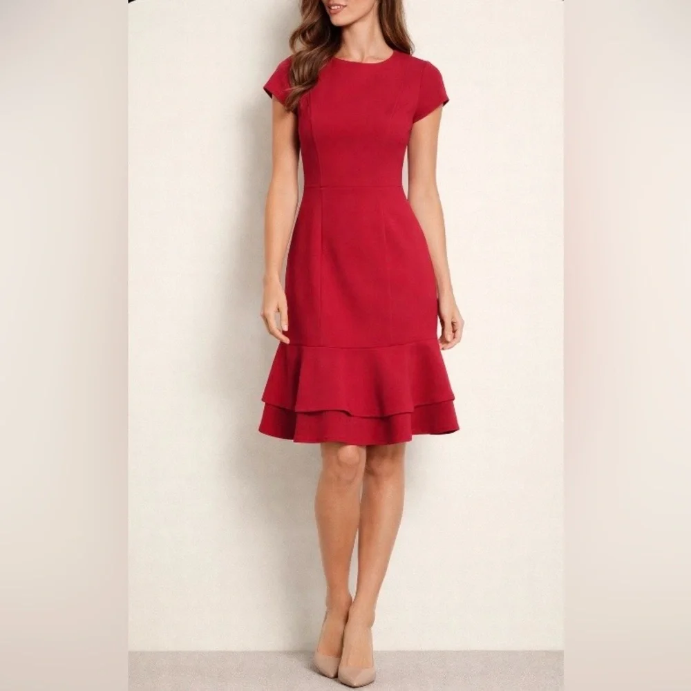 Eliza J | Dresses | Eliza J Red Dress Size 8 Fit Flare Ruffle Hem Elegant Career Party | Poshmark Eliza J | Dresses | Eliza J Red Dress Size 8 Fit Flare Ruffle Hem Elegant Career Party | Poshmark
